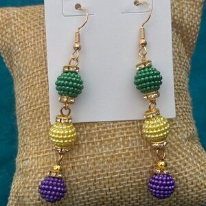 Elegant Beaded Drop Earrings Mardi Gras NEW